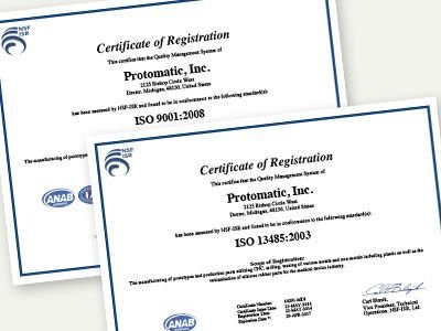 CNC machine shop Protomatic exceeds ISO requirements.